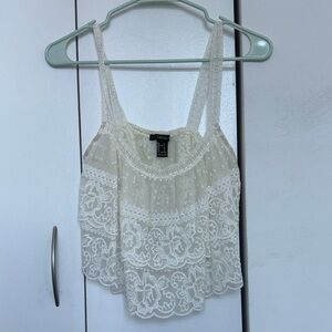 Forever 21 White Lace Mesh Women Top
